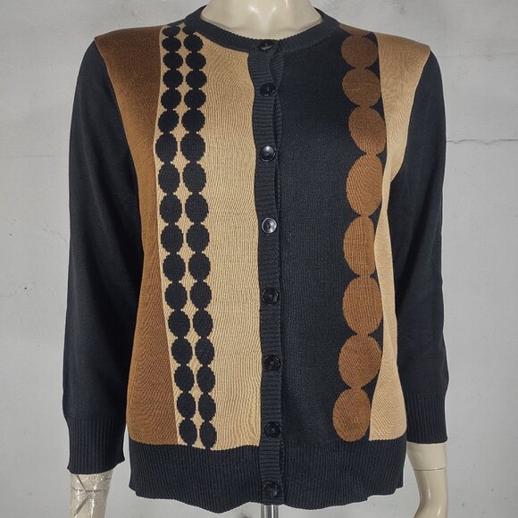 Grace Dane Lewis Sweaters - Grace Dane Lewis black brown 100% Silk geometric button up cardigan Petite Large